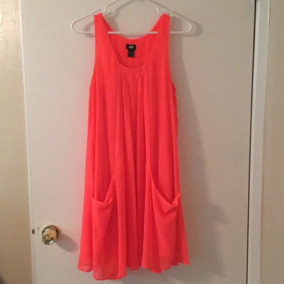 H&M Bright Neon Coral/Orange Swing Dress - Picture 1 of 5